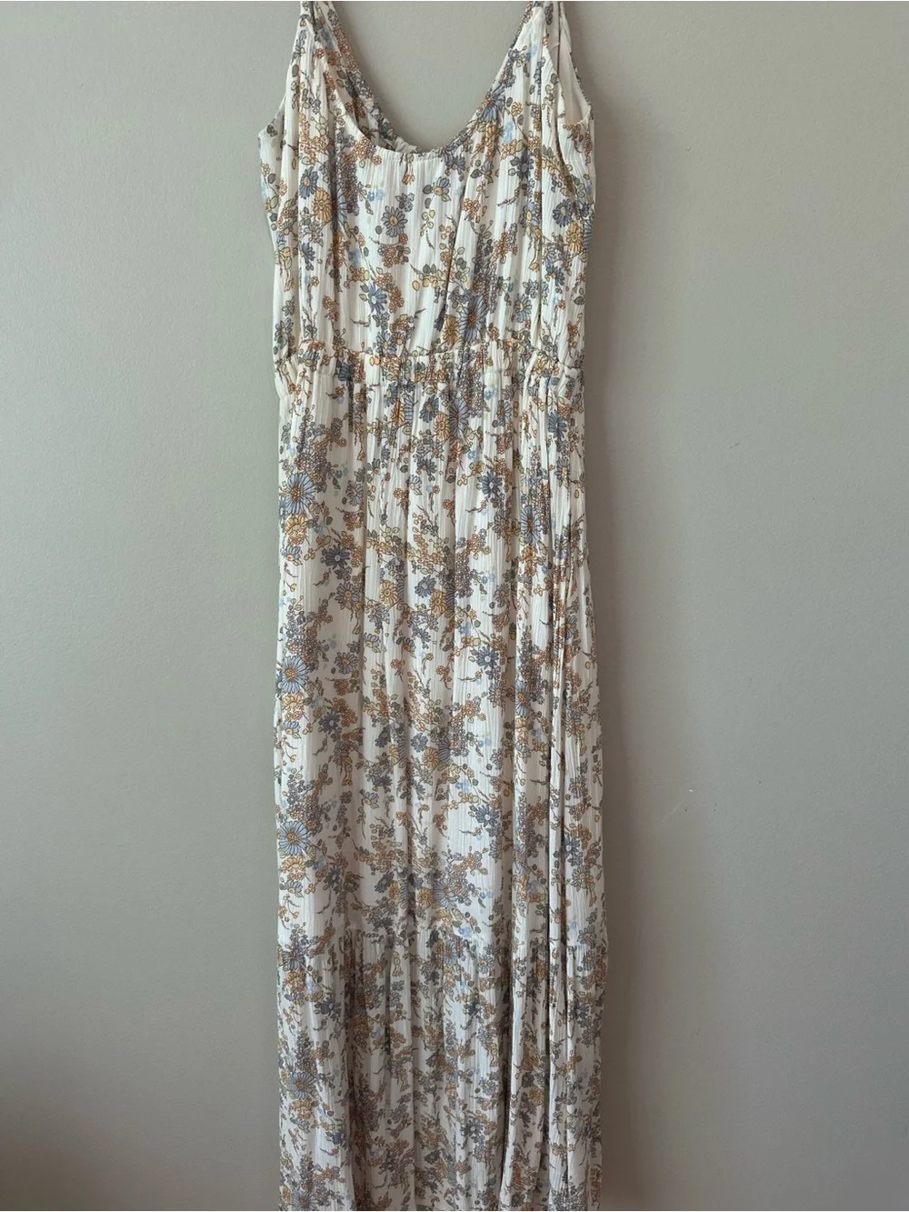 Floral Tie-Front Maxi Dress in Cream and Beige